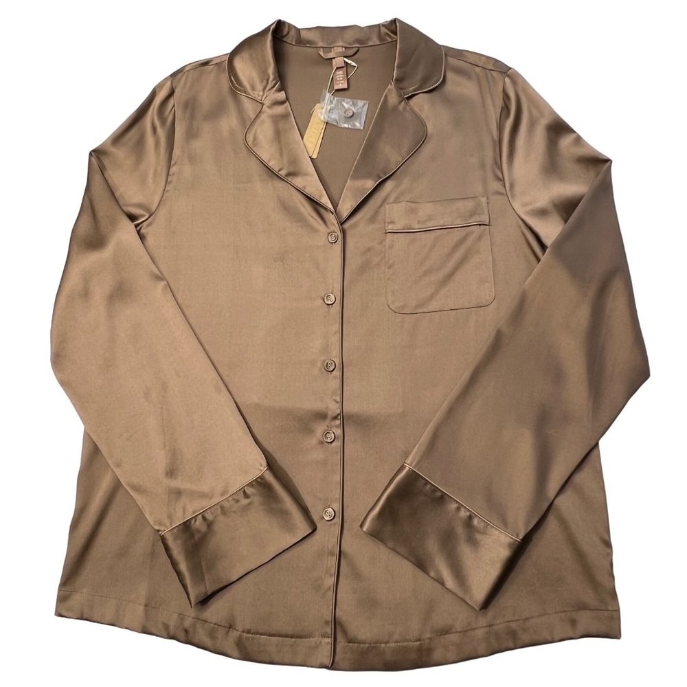 SKIMS Silk Pajama Top Button Front Sienna Womens Small - Picture 2 of 10